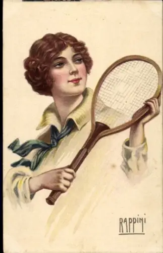 Künstler Ak Rappini, Frau mit Tennisschläger
