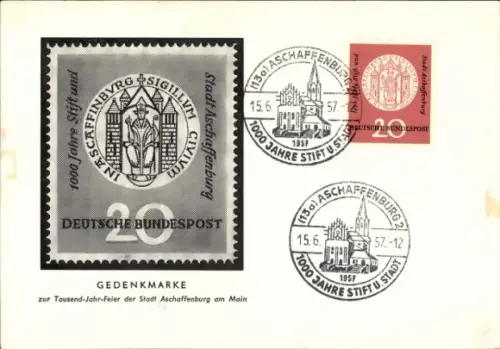 Briefmarken Ak Aschaffenburg in Unterfranken, Gedenkmarke, Deutsche Bundespost