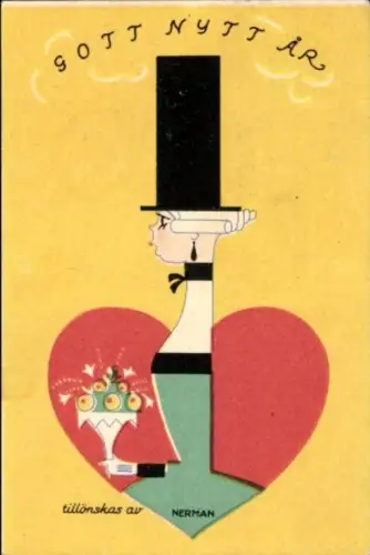 Ak Glückwunsch Neujahr, Frau mit Blumen und Zylinder