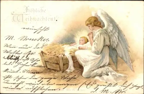 Litho Frohe Weihnachten, Engel