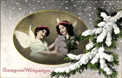 Ak Glückwunsch Weihnachten, Engel, Tannenzweige