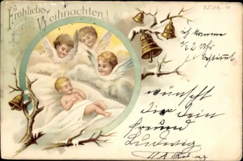 Litho Weihnachten, Engel, Schlaf in himmlischer Ruh, Kind