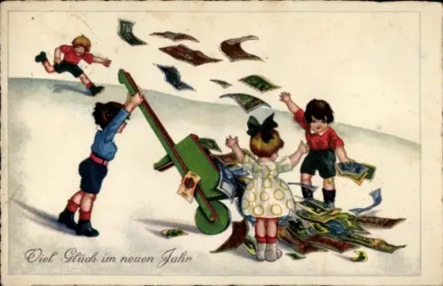 Ak Glückwunsch Neujahr, Kinder, Geldscheine