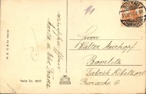 Ak Glückwunsch Neujahr, Drei Kinder auf einem Schlitten