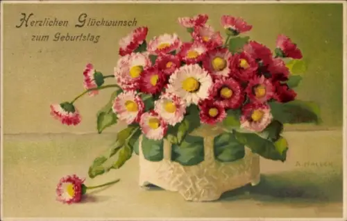 Künstler Ak Haller, A., Stillleben, Rote Blüten, Meissner Buch, Glückwunsch Geburtstag