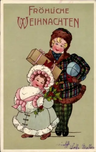 Ak Frohe Weihnachten, Mutter mit Tochter, Geschenke