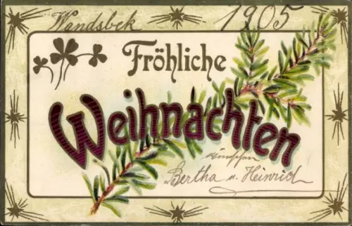 Präge Passepartout Ak Frohe Weihnachten, Klee, Tannenzweig