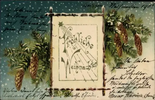 Präge Passepartout Ak Frohe Weihnachten, Tannenzweig