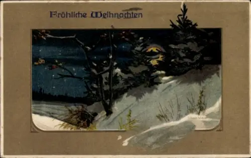 Präge Passepartout Ak Frohe Weihnachten, Schneebedeckte Landschaft