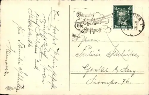 Litho Glückwunsch Pfingsten, Klein rund, groß schlank, zwei Wanderfreunde unterwegs