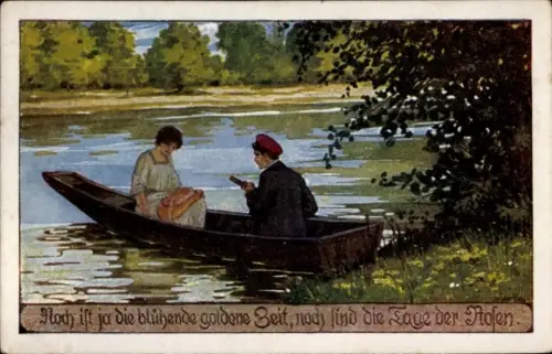 Lied Künstler Ak Noch ist ja die blühende goldene Zeit..., Ruderpartie, Liebespaar, Novitas 20726