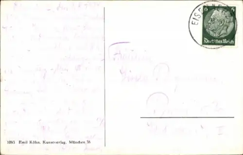 Künstler Ak Rau, Emil, Besuch auf der Alm, rauchender Mann, Frau im Dirndl, Katze