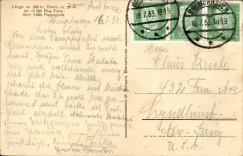 Ak Dampfer Bremen, Norddeutscher Lloyd Bremen, Turbinenschnelldampfer