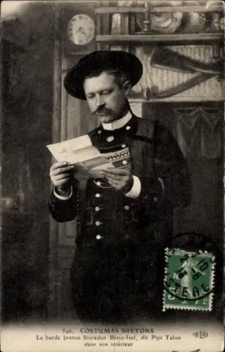 CPA Costumes Bretons, Le barde breton Steréden Breiz-Izel