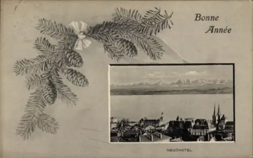 Ak Neuchâtel Neuenburg Stadt, Gesamtansicht, Glückwunsch Neujahr