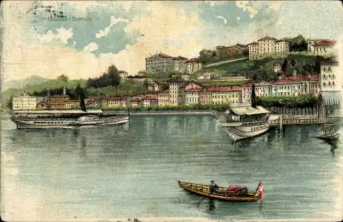 Ak Lugano Kanton Tessin Schweiz, Gesamtansicht, Boot, Dampfer
