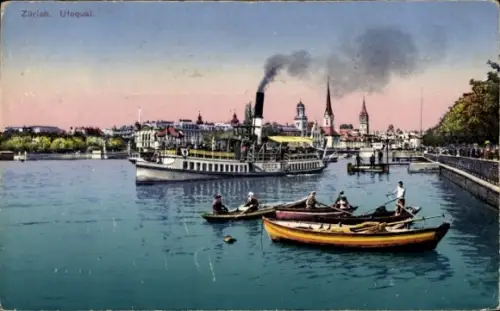Ak Zürich Stadt Schweiz, Utoquai, Dampfer, Boote