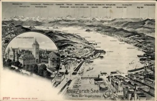 Ak Zürich, Der See aus der Vogelschau, Landesmuseum