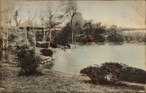 Ak Tokyo Tokio Japan, Wohnhaus, Teich, Bäume