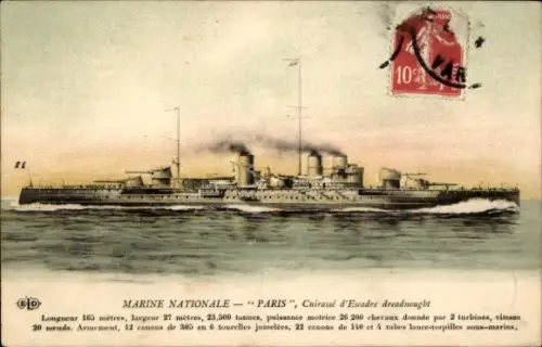 CPA Marine Militaire Française, Paris, Cuirassé d'Escadre dreadnought