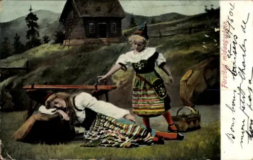 Ak Schwedische Tracht, Zwei junge Frauen