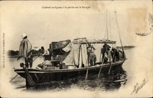 CPA Chaland naviguant à la perche sur le Sénégal