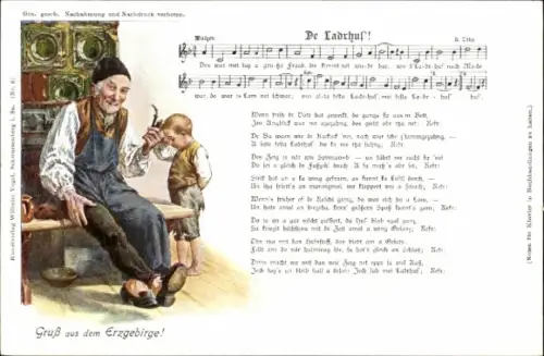 Lied Ak Vogel, Wilhelm, De Ladrhus', Erzgebirge, Großvater mit Pfeife am Ofen, Junge, Erzgebirge