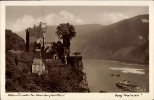 Ak Trechtingshausen am Rhein, Burg Rheinstein, Köln-Düsseldorfer Rheindampfschifffahrt