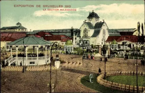 Ak Bruxelles Brüssel, Farbenfrohe Ansicht der deutschen Sektion, Weltausstellung 1910, Pavillon, 