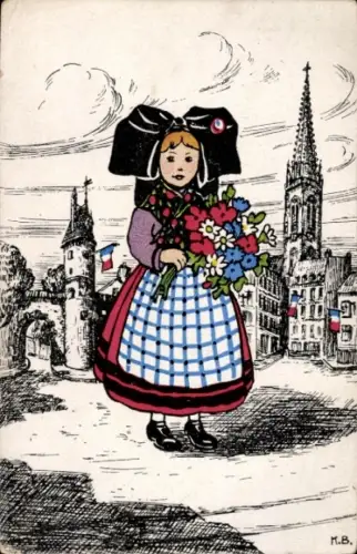 Künstler Ak Mädchen in Elsässer Volkstracht