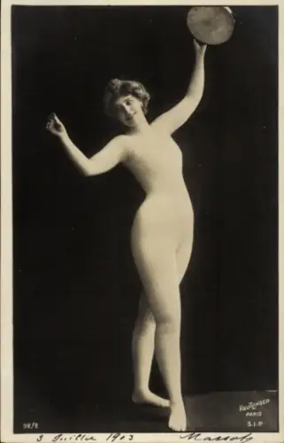 Ak Nackte Frau, Tamburin, Erotik