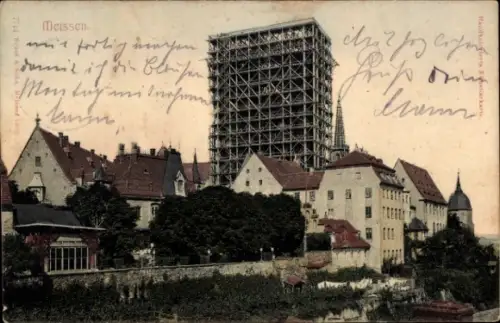 Ak Meißen an der Elbe, Häuser, Hochhaus im Bau