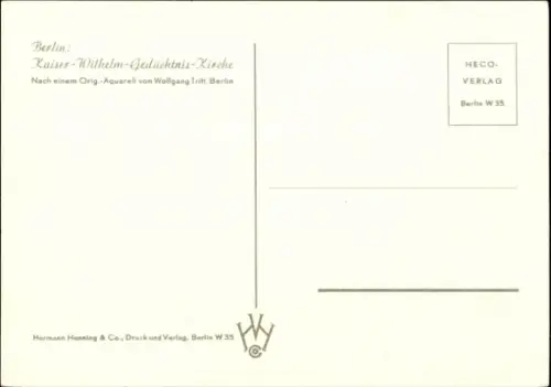 Künstler Ak Wolfgang Tritt, Berlin Charlottenburg, Kaiser Wilhelm Gedächtniskirche