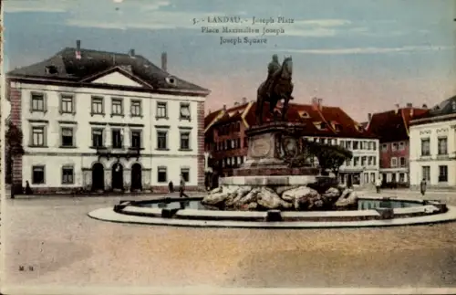 Ak Landau in der Pfalz, Joseph Platz, Statue, Brunnen, Gebäude, 