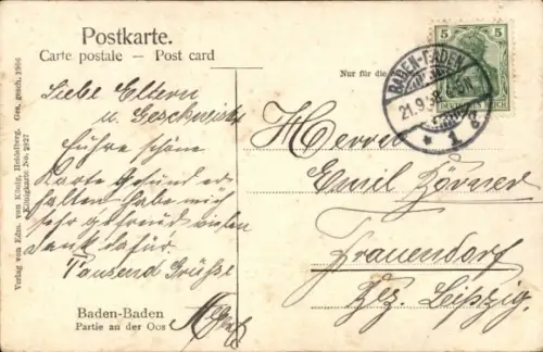 Ak Baden Baden am Schwarzwald, an der Oos