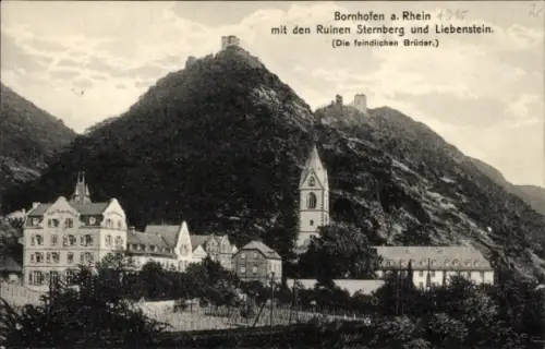 Ak Bornhofen am Rhein,  Ruinen Sternberg, Ruinen Liebenstein, feindliche Brüder