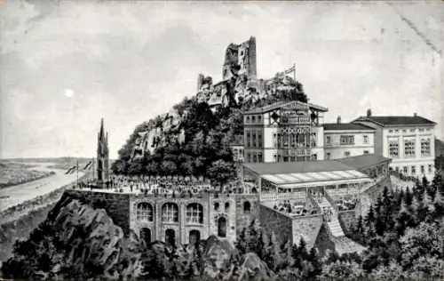 Ak Königswinter am Rhein, Drachenfels,  Rhein, Plateau,  Darstellung