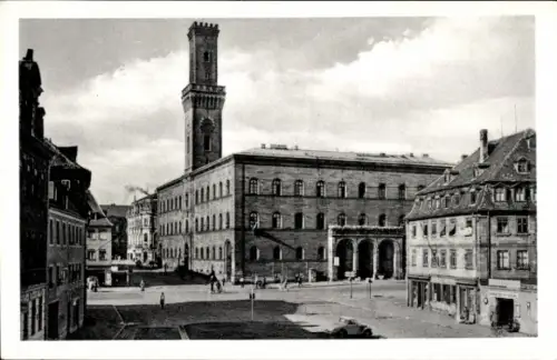 Ak Fürth in Mittelfranken Bayern, Rathaus in  Uhrturm,  Gebäude, Straßenansicht