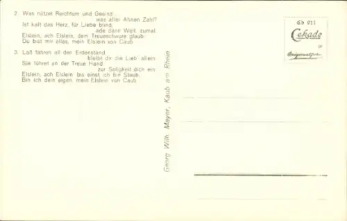 Ak Caub Kaub am Rhein, Frau mit Trauben, Rheinlandschaft, Stadt am Rhein, Elslein von Caub