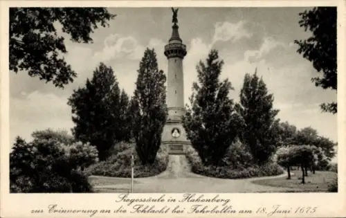 Ak Hakenberg Fehrbellin in Brandenburg, Fegessäule,  Erinnerung an die Schlacht bei Fehrbellin, 1