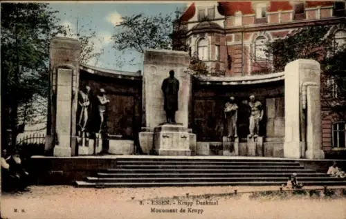 Ak Essen im Ruhrgebiet, Krupp Denkmal, Statue, Monument de Krupp, Essen
