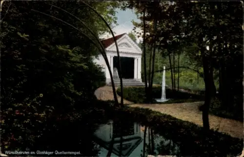 Ak Bad Doberan in Mecklenburg, Wünschelruten, Glashäger Quellentempel, Bäume, Wasser, Natur