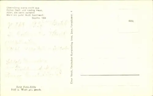 Ak Weimar in Thüringen,  Goethes Gartenhaus, Gedicht von Goethe, Schwarz-Weiß-Foto