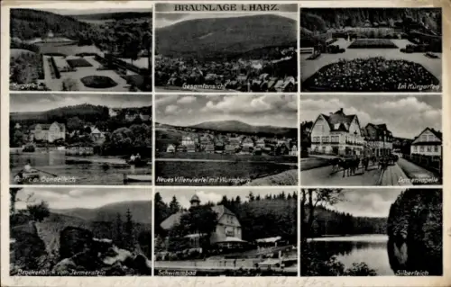 Ak Braunlage im Harz,  Harz, Landschaft, Schwimmbad, Silberblick, Wurmberg, Brockenblick