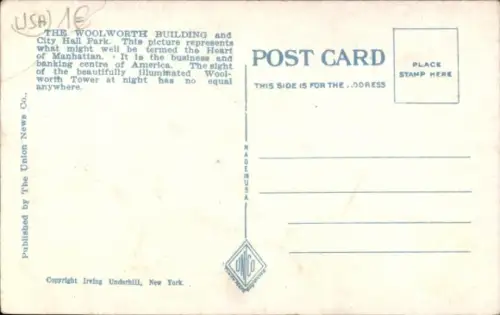 Ak New York City USA, Woolworth Building, City Hall Park,  Hochhäuser, Stadtansicht