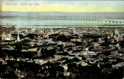 Ak Montreal Québec Kanada, Vogelperspektive auf  Stadtansicht, Fluss, Brücke