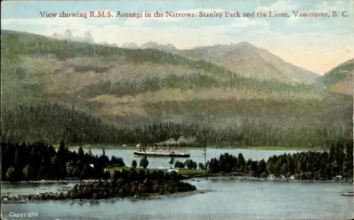 PC Vancouver British Columbia Canada, View showing RMS Aorangi in the Narrows, Stanley Park