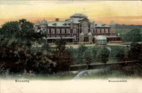 Ak Ronneby Schweden,  Brunnshotellet, farbig, Landschaft, Bäume