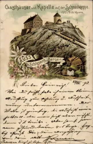 Vorläufer Litho Malá Úpa Kleinaupa Riesengebirge Reg. Königgrätz, Schneekoppe, Gasthäuser, Kapelle