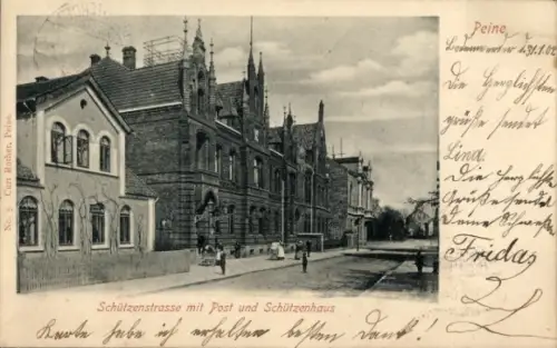 Ak Peine in Niedersachsen, Schützenstraße, Post, Schützenhaus,   